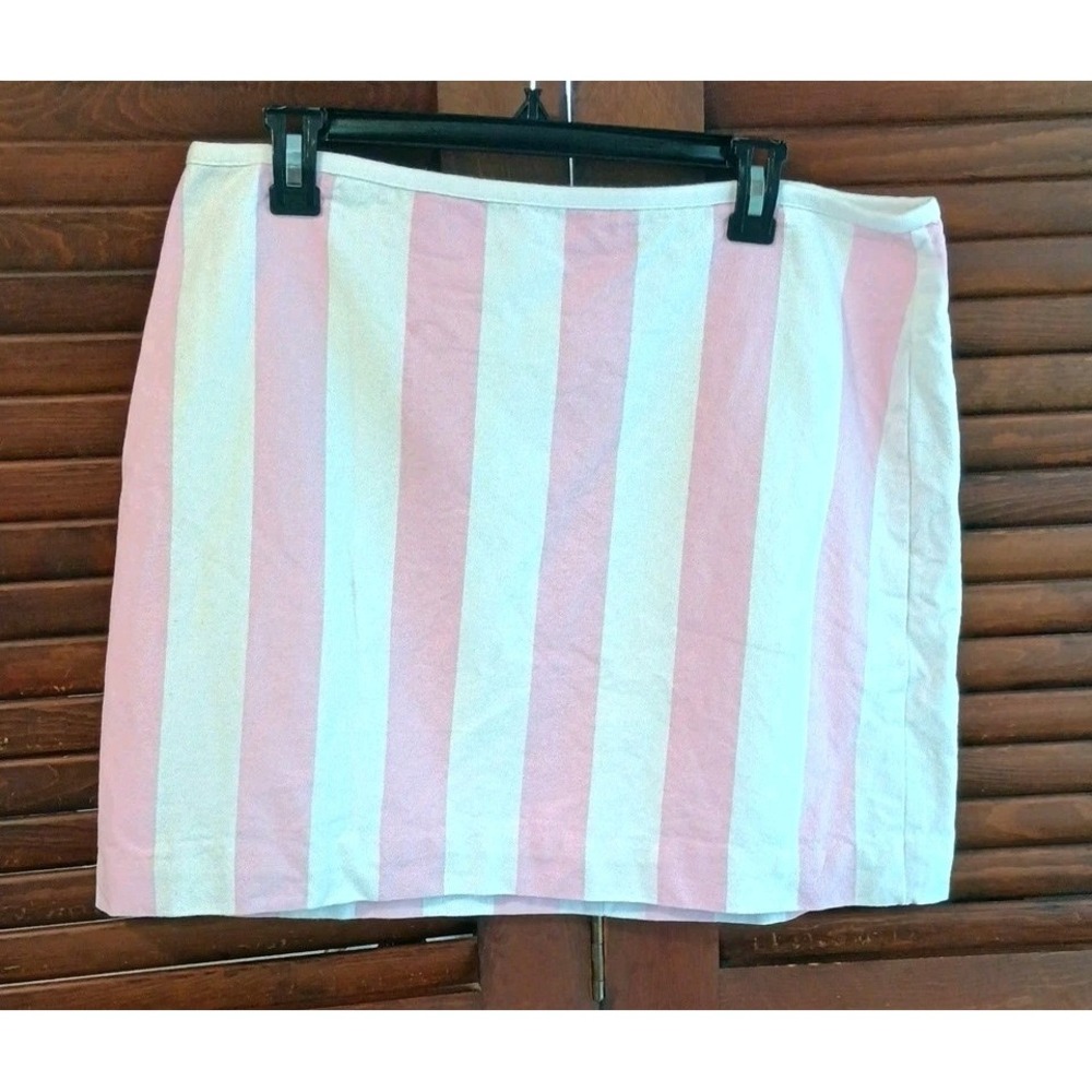 Madewell Women's Skirt Pink White Stripe Cotton Mini Sz 12‎ Lined Preppy